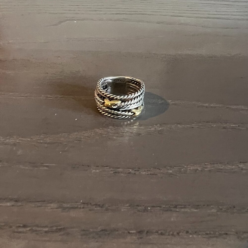 Authentic David Yurman Double X crossover ring in sterling silver with 18k gold